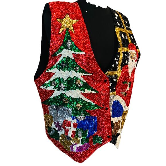 Bali Gem Sequin Vest Santa and a Christmas Tree Women's Size Medium - Picture 4 of 11